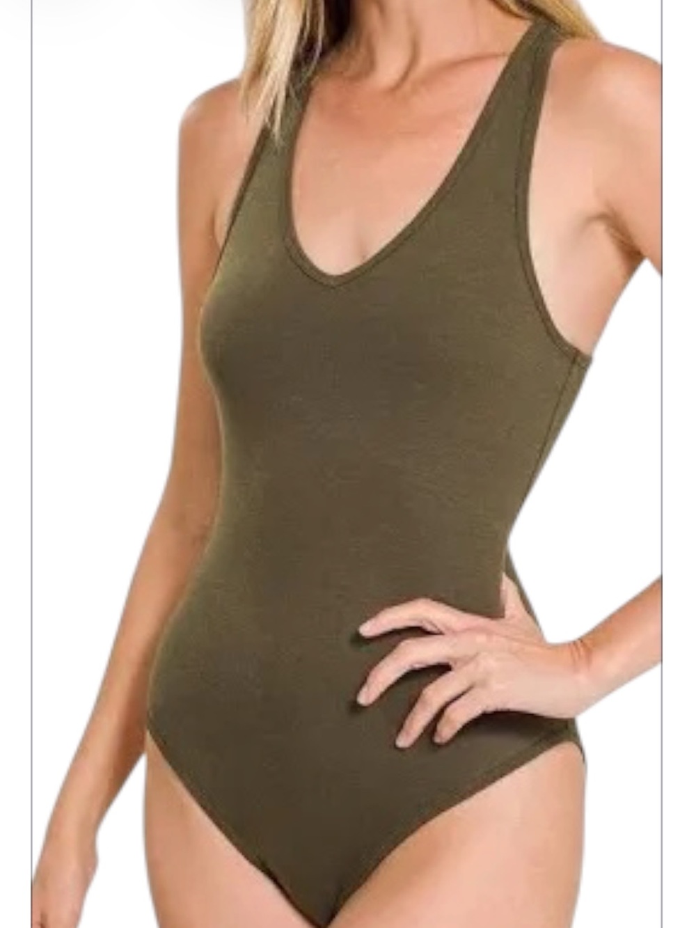 NEW Zenana Outfitters Olive Racerback One-Piece Bodysuit